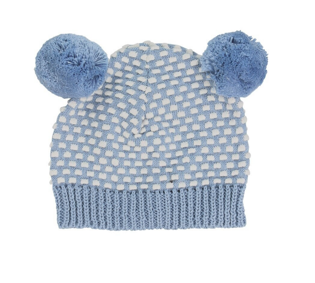 Baby Hat : Waffle Knit Pom Pom - Blue