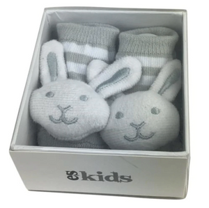 Baby Socks with Rattle - Grey Bunny