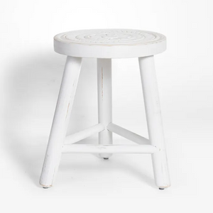 Carved Top White Stool