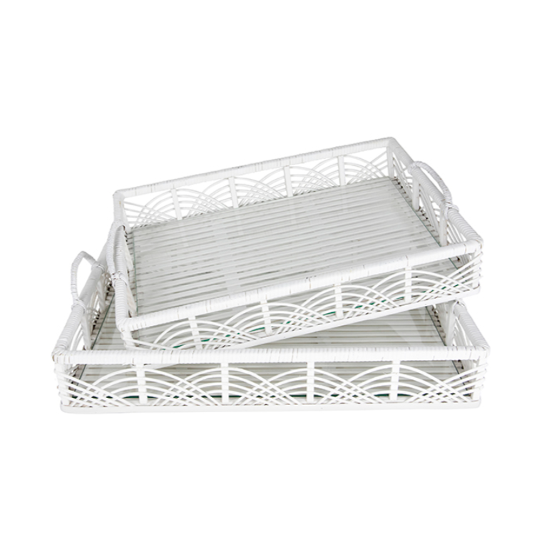 White Bamboo Tray with Glass Large