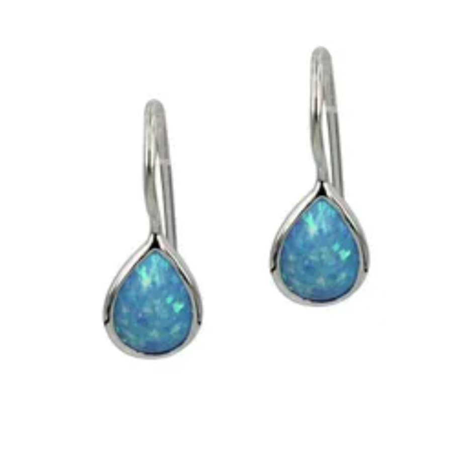 Sterling Silver Opal Teardrop Hook Earring - Blue