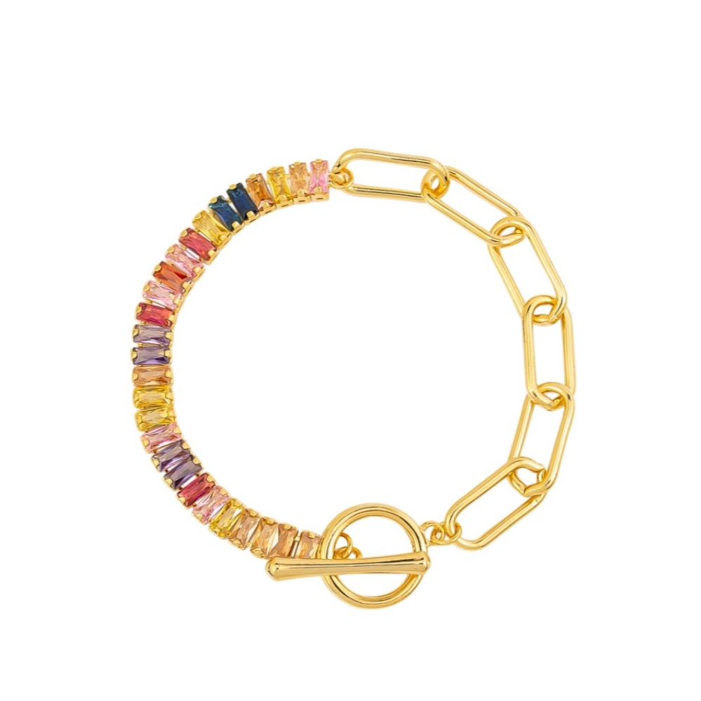Bracelet - Gold Fob Chain & Rainbow Crystal