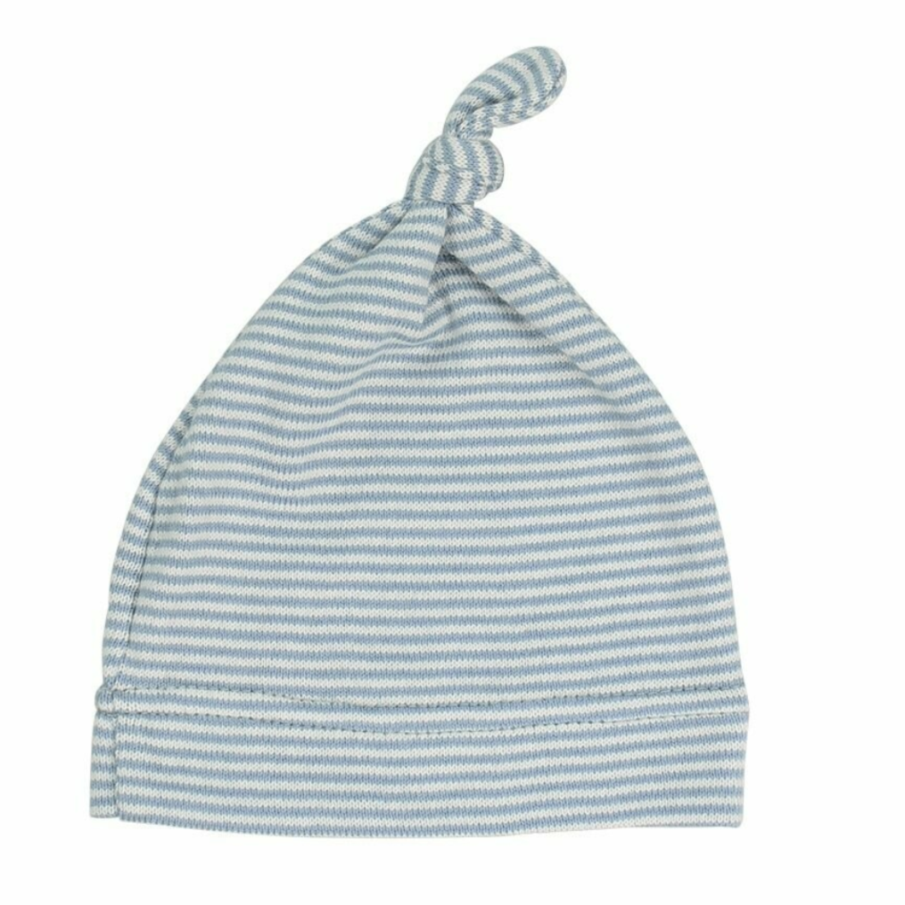 Baby Hat : Topknot Cotton Striped - Aqua