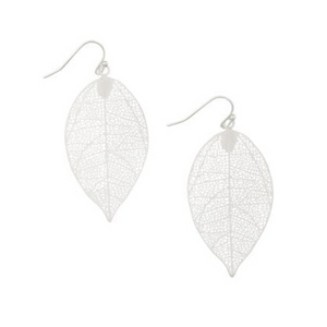 Filigree Leaf Earrings - Silver